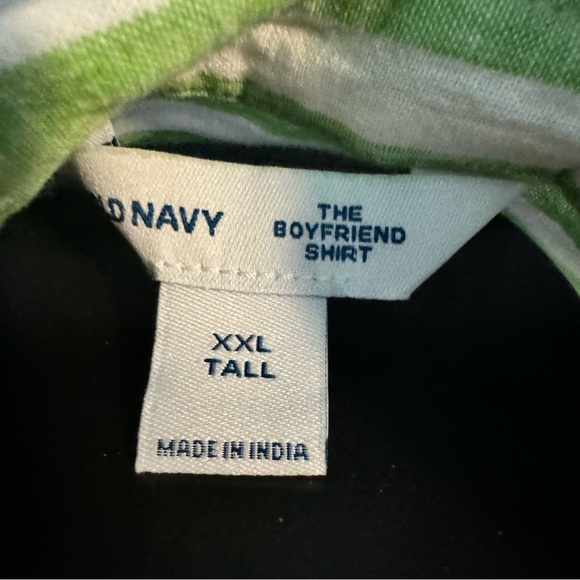 Linen-Blend Striped Boyfriend Shirt NWT XXL TALL lime green and white Old Navy - Picture 2 of 5